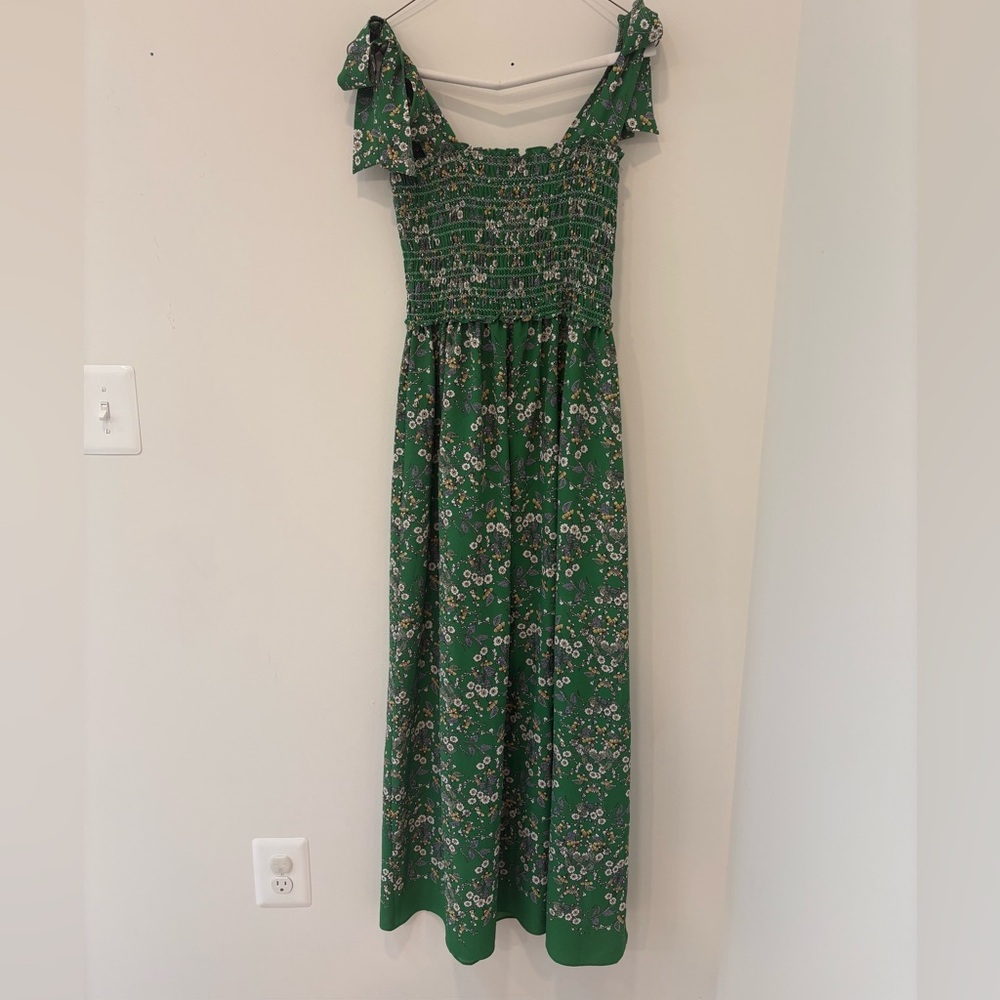 Max Studio Green Floral Smocked Maxi Dress